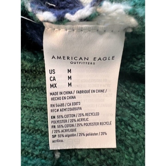 American Eagle Outfitters Womens Pullover Sweater‎ Green Blue Striped V-neck M - Picture 5 of 8